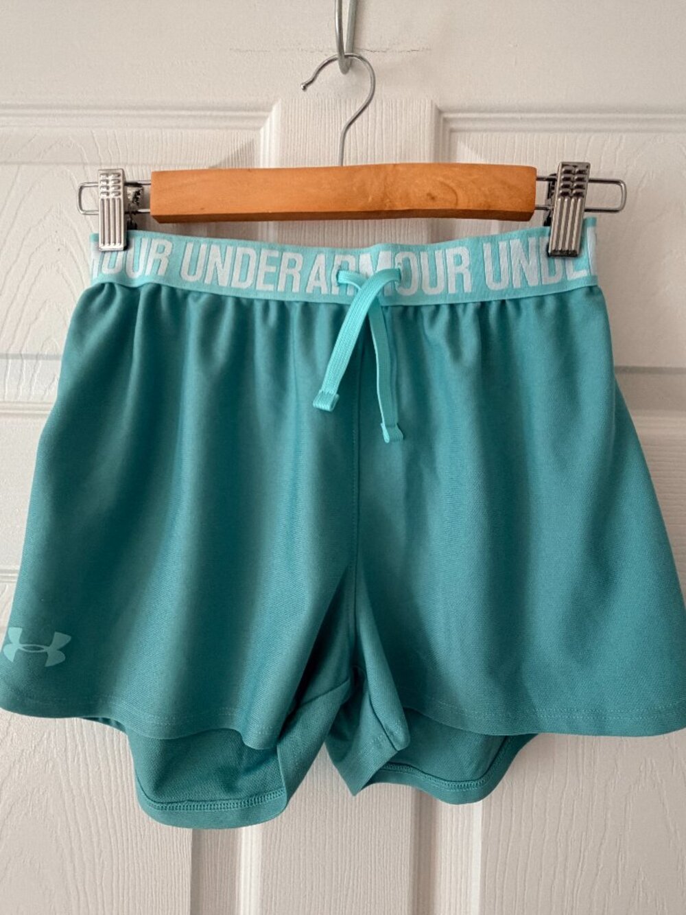 UNDER ARMOUR "Tech Play Up" Athletic Shorts, Teal, Size Youth XL or Women's XS